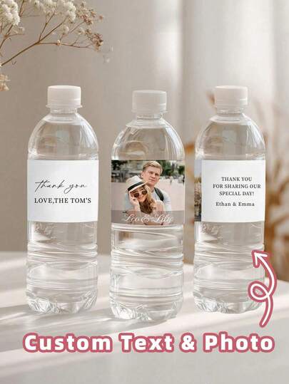 1-50 etiquetas personalizadas para botellas de agua con foto - Etiquetas de celebración personalizadas, pegatinas con nombre personalizado para botellas, pegatinas envolventes DIY adecuadas para boda, compromiso, cumpleaños, aniversario, ideal para salón de té, hogar, jardín, fiesta, multifuncional personalizable, adecuado para él, ella, novio, novia, padrino, dama de honor, novio, novia, pareja, amigos, ideal para el Día de San Valentín, boda, fiesta de compromiso