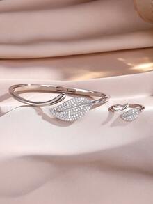 2pcs Shiny Elegant Leaf & Star Women Bracelet & Ring Set, Suitable For Banquet Party And Evening Gown Occasions - Leaf - View 6