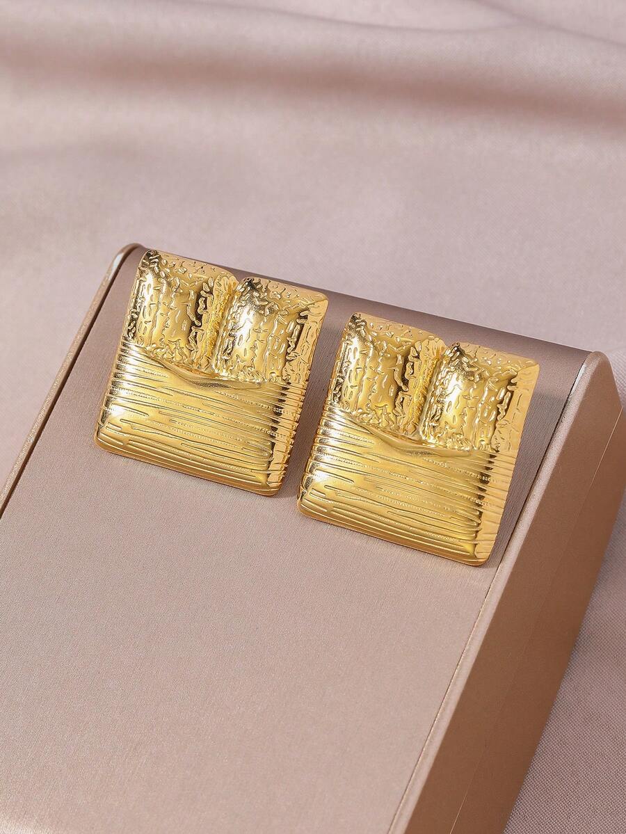 1 Pair Personalized Fashionable 18K Gold Plated Stainless Steel Water Drop Geometric Earrings, Suitable For Women's Daily Commute Or Evening Wear, Also Can Be Used As Gifts, New Spring Collection - Gold - View 1