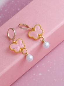 1 Pair Chinese Style Butterfly Pearl Pendant Earrings, Elegant Resin Faux Agate Jade Feeling Earrings, Chic Luxury Refined Jewelry - Butterfly - View 15