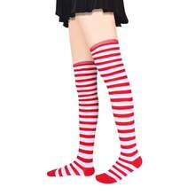 Benefeet Sox Womens Rainbow Striped Knee High Thigh High Socks Arm Warmers Set Fingerless Gloves Halloween Costume - Đỏ Trắng - Xem 4