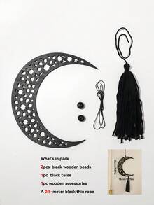 1件/2件装黑色月相墙饰，月亮造型，带流苏和灯笼挂件，木质波西米亚风墙饰，波西米亚家居装饰，适用于客厅和卧室，营造神秘氛围，简约装饰，家居及派对装饰，节日装饰 - 彩色 - 查看 15