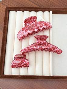 1pc French Pink Leopard Print Hair Claw Clip, Fashionable High-End Minimalist Chic Barrette, Stylish Hair Claw With Gold Foil Accent, Suitable As Valentine's Day Gift Women Hair Accessories Fashion Hair Clips - Pink - View 8