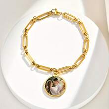 1PC Personalized Photo Custom Bracelet, Stainless Steel Heart-Shaped Bracelet, Round Custom Bracelet, Suitable For Both Men And Women, Valentine's Day, Custom Special Dates, Anniversary Gifts - Multicolored - View 7