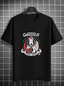 Sinners Saints Gretsch Guitar T-Shirt Rock Out In Style - Crew Neck, Short Sleeve, Casual , All-Season, Digital Heat Transfer Print, Perfect For Daily & Casual Wear - 黑色 - 查看 1