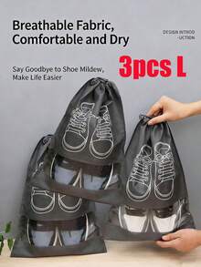 1/3/6 piezas Bolsas de almacenamiento de zapatos talla L/M, con cierre de cordón a prueba de polvo y humedad con ventana transparente, organizador portátil para viajes, hogar, dormitorio, unisex - Multicolor - Ver 16