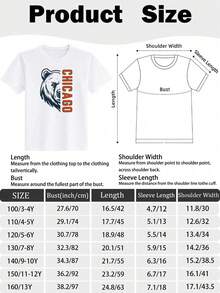 Tween Boys Bear Graphic Cotton Round Neck T-Shirt, Chicago Sports Fan Shirt, Game Day Tee, White Tee With Bear And Chicago Text, Regular Length, Bold Art Print Tops, Unisex Football Shirt, Retro Bear Mascot T-Shirt: Chicago Football Fan Gift, Vintage.Breathable Cotton Tee For Boys & Girls.3T-13T - trắng - Xem 6