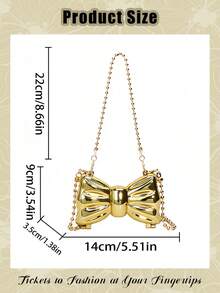 Bowknot Mini Evening Bag For Women, Acrylic Bow-Shaped Crossbody Chain Bag, Metallic Gold Lipstick Bag, Women's Stylish Lipstick Holder Shoulder Crossbody Bag, Suitable For Party, Date, Decorative Clutch, Coin Purse, Silver, Gold Earphone Case - 彩色 - 查看 5