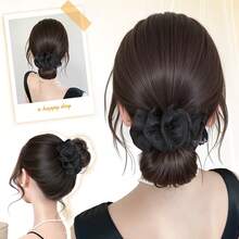 1 pieza Clip para moño de mujer con cabello sintético, lazo con volantes y textura esponjosa, realzador de moño multifuncional adecuado para uso diario y ocasiones especiales - Multicolor - Ver 4