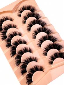 New 7 Pairs D Curl Volume Russian Volume Natural Fluffy Faux Eyelashes,Classic Cat Eye Mink False Eyelashes, Cross Wispy Dramatic Volume 5D Faux Eyelashes, Soft & Natural-Looking Eyelash Extension Makeup For A Natural Look Strip Lashes,Lashes,Eyelashes,Fake Lashes - Black - View 6