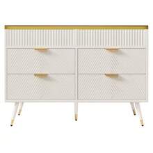 Cassettiera/credenza in vetro ambrato, 6 cassetti con divisori, mobile alto e stabile per camere da letto e soggiorni, 120 x 40 x 76 cm, bianco - Bianco - Visualizzare 12