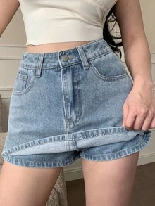 Pantalones cortos vaqueros versátiles y de moda para mujer, para primavera y verano, tipo falda-pantalón - Azul - Ver 2