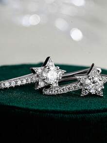 BLOVEMEE 2pcs Luxury 925 Sterling Silver 0.5Carat X 2 Moissanite U-Shaped Star Earrings, Suitable For Women's Daily Wear, Party, Holiday, Mother's Day, Wedding Anniversary, Birthday Shiny Jewelry Gift - EH0085M - View 3