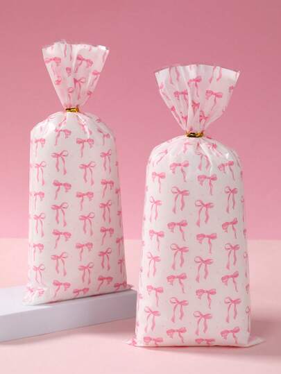 100pcs Pink Bow Gift Bags, Baby Shower Party Favor Bags,Pink Bow Pattern Candy Packaging Bag, Gift Wrapping Bag,Pink Bow Party Decor,Baby Shower Decorations, Snack Chocolate Biscuit Baking Bag,Candy Bag,1st Birthday Party Supplies,Gender Reveal Party Decor,Baby Girl Party Supplies,Baby Girl Shower Gifts