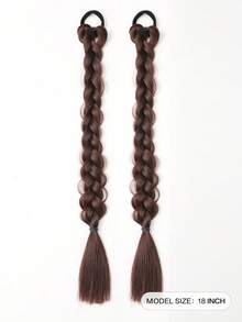 Chic Brown & Black & Gold Double Twist Braid Ponytail Extension - Synthetic Hair For Kids, Perfect For Daily Wear & Parties 2pcs - Multicolor - View 3