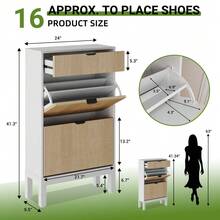 Zapatero independiente con 2 puertas abatibles y 1 cajón - Estilo granja, patas metálicas, diseño angosto para entrada o pasillo - Mueble organizador de calzado funcional y elegante - Blanco - Ver 8