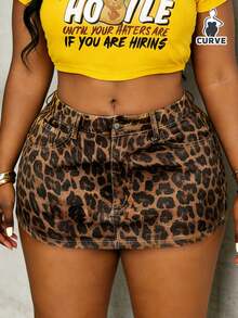 Leopard Print Denim Skirts For Women Plus Size Fashion Bodycon Dress Y2k Street Style Miniskirt For Daily Date Music Festivals - màu xanh ô liu - Xem 6