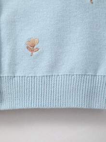 Baby Girl Knitted Floral Embroidery Cardigan - Baby Blue - View 6