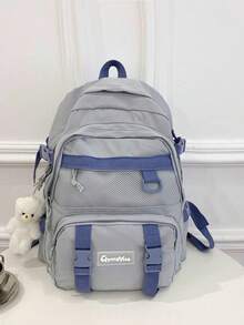 Large Capacity Multi-Compartment Cartoon Backpack With Dual Handles And Zipper, Anti-Theft Design, Suitable For Students Back To School, College Style, Women Travel & Vacation - Blue - View 5