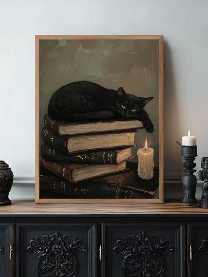 1pc Vintage Cat Print, Antique Decor, The Ideal Gift For Friends, Bedroom Art Print, Living Room Decor, Office Decor, Office Decor, Bathroom Decor, Wall Arts, Wall Decor, Home Decor, Room Decor, Canvas Wall Art, Posters, Wall Art With Frame, Optional Frame ﻿