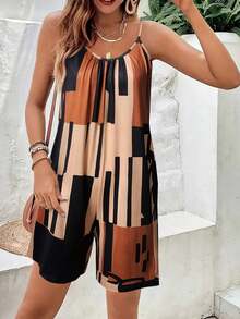 Mono sin mangas con estampado geométrico para mujer, adecuado para vacaciones y uso diario, verano - Multicolor - Ver 2