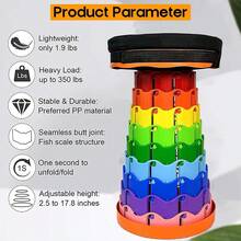 Upgraded Portable Folding Stool With Seat Cushion And Nylon Bag Adjustable Stool With 350lbs Load Capacity Collapsible Camping Stool For Adults Outdoor Travel, Fishing. (1, Orange Rainbow) - 橘色彩虹 - 查看 6