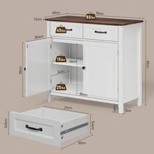 Asofer Aparador de cocina, mueble buffet con 2 cajones y 2 puertas, mueble de cocina con encimera para salón, comedor y cocina. - Marrón - Ver 6