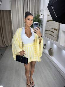 Women's Kimono And Shorts Set - Yellow - View 1