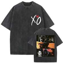 Vintage Washed Weeknd XO Music Album Graphic-Shirt Men's Hop Gothic Fashion Cotton Short Sleeve Shirt Streetwear Unisex - 圖2 - 查看 1