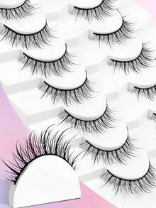 MAANGE 7对仙女般柔软超细透明假睫毛，自然纤长浓密一体式设计，睫毛，条纹睫毛，假睫毛 - 黑色 - 查看 7