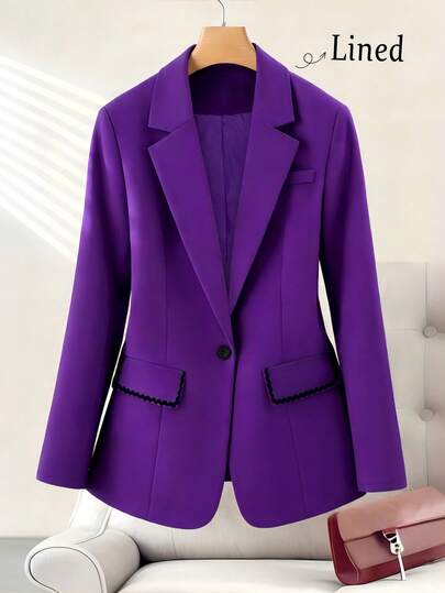 女士高品质休闲/职业单排扣长袖西装外套，带衬里，春秋季
