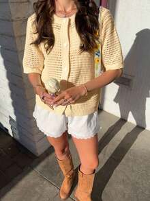 Áo khoác cardigan nữ tối giản, thanh lịch, màu trơn, phù hợp với phong cách thường ngày, công sở và nữ tính, mùa xuân/hè. - Màu be - Xem 4