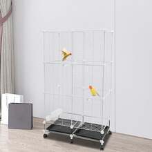 SanBouSi Large 3-Tier Bird Cage With Wheels & Brakes, 360° Full View 29.5"X14.6"X49.2" Aviary For Parrots Finches, Complete With Feeders & Perches - White and Black - View 5