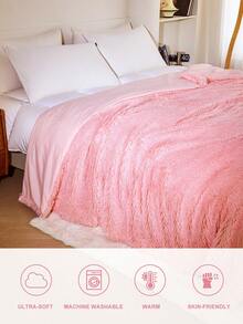 1 chiếc chăn bông hai lớp, chất liệu mềm mại thân thiện với da, phù hợp cho mọi mùa, có thể giặt máy, thích hợp cho giường ngủ gia đình và ký túc xá sinh viên, đạt chứng nhận Oeko-Tex, màu hồng. - Hồng - Xem 5