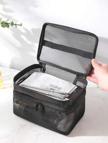 Large Capacity Mesh Cosmetic Bag, Portable Toiletry Organizer Bag, Multi-Functional Net Pouch - Multicolor - View 8