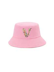 1顶女童粉色花卉字母图案渔夫帽，26个字母个性化时尚款，复古优雅轻便防晒，适合生日、节日、返校、四季休闲、户外、日常佩戴 - 粉色 - 查看 38