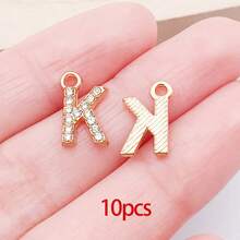 10/26 piezas Encantos de letras del alfabeto A-Z con rhinestones y cristales brillantes para DIY de pulseras, collares, aretes, gargantillas y manualidades - Dorado - Ver 25