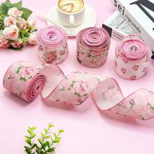 4 Rolls Pink Floral Decorative Ribbon Set - 2.5 Inches Wide, 20 Yards Total Length - Pink & White Vintage Rose Pattern Satin Ribbon, Suitable For Crafting, Spring & Floral Decor, Mother's Day Gift - Multicolor - View 4