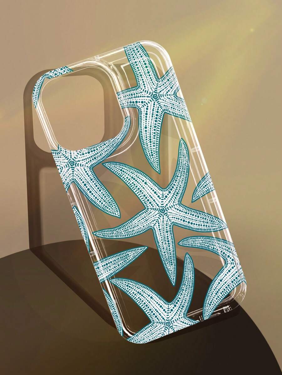 1pc Fresh Ocean Style Starfish Polka Dot & Line Pattern Anti-Slip Transparent Air Cushion Phone Case Compatible With Iphone 11/12/13/14/15/16/17 Pro Max - Multicolor - View 1