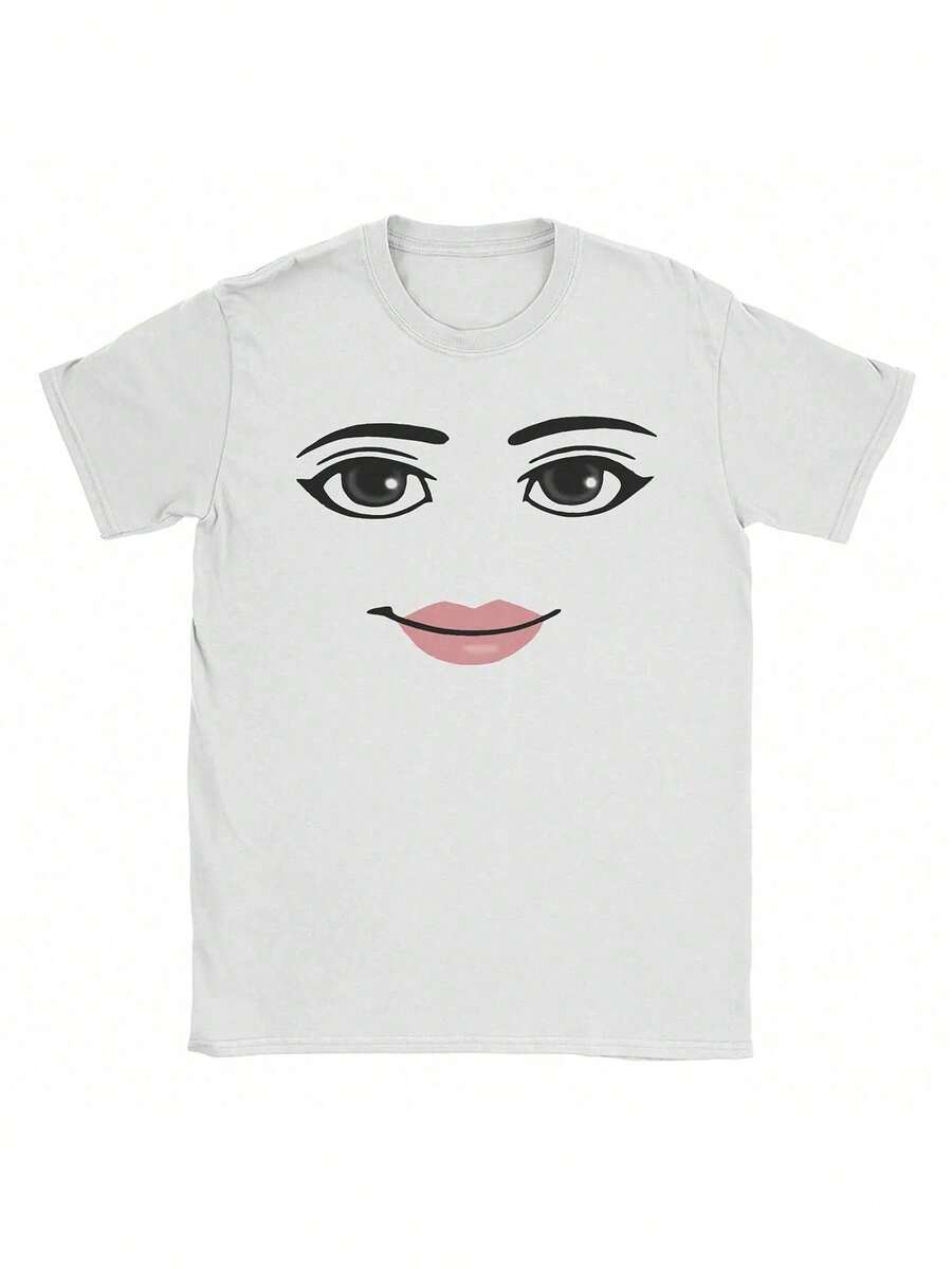 Novelty-Robot-Robloxs-Woman-Face-Game-Meme-Tshirt-Unisex-Round-Neck-Short-Sleeve-Clothing-Cotton-Summer-Top-Tee.Jpg - 白色 - 查看 1