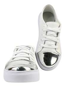 Tenis Casual Prata Feminino com Recortes Sneaker Macio Lançamento Original - Branco - Visão 6