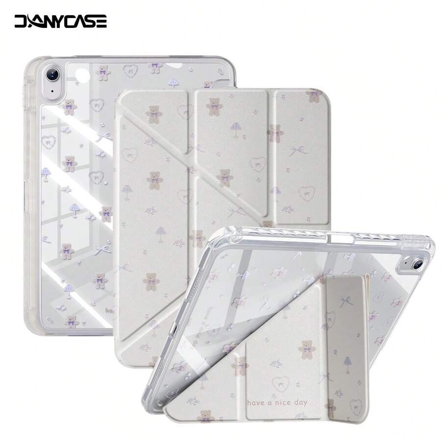 可爱图案智能保护套，带笔槽，兼容 iPad 第 11 代 A16 2025、第 10 代 10.9 英寸、Air 第 4/5 代 10.9 英寸、Air 11 M3 2025、第 7/8/9 代 10.2 英寸、A11+、S9、S10FE、S10 Lite - 小熊紫色蝴蝶結 - 查看 1