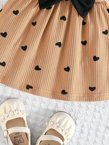 2pcs/Set Toddler Crew Neck Cap Sleeve Butterfly Print & Solid Ribbed Minimalist Cute Outfits, Spring/Summer - Camel - View 9