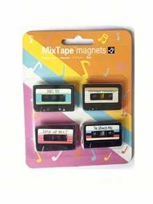 4pcs Retro Cassette Tape Design Refrigerator Magnets, 4.2*3cm And 4.2*4.2cm, Vinyl Record Theme Decorative Stickers For Home, Room, Kitchen, Office Decor, Fridge Magnets, Home Accessories - Multicolor - View 17
