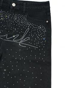 Men's Summer Fashion Rhinestone Decor Slant Pocket Denim Shorts - Black - View 5