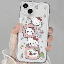 Sanrio 1 pieza Funda de teléfono transparente con estampado lindo de gato KT cereza - transparente - Ver 5