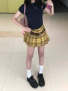 Women Skirts - Yellow Plaid Skirt - View 8