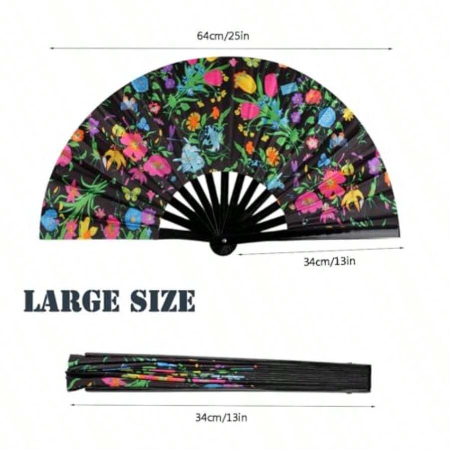 Abanico de mano plegable grande para hombres y mujeres abanico de Rave Popping para baile de línea abanico chino de Kung Fu Tai Chi abanico de mano  clásico plegable para baile - Flor - Ver 1