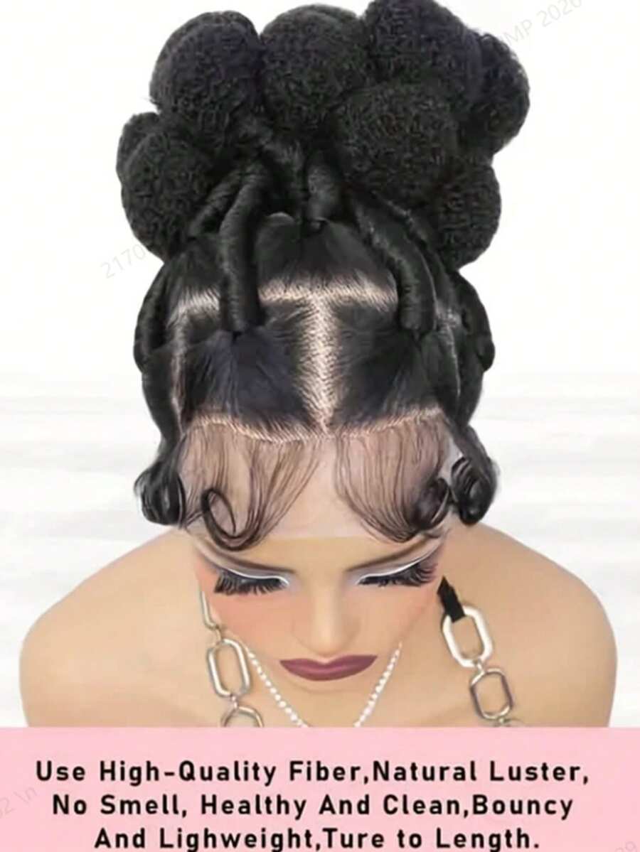 Bantu Knotless Braided Wigs Synthetic Full Lace Wig Lace Box Braided Wig Buns Wig Full Lace Braids Wig African Braiding Hair Wig For Women - Black - View 1