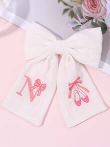 1件粉色A-Z 26字母刺繡蝴蝶結髮夾，甜美芭蕾舞鞋設計白色亞麻布髮夾，優雅生日春季返校季 - 彩色 - 查看 28